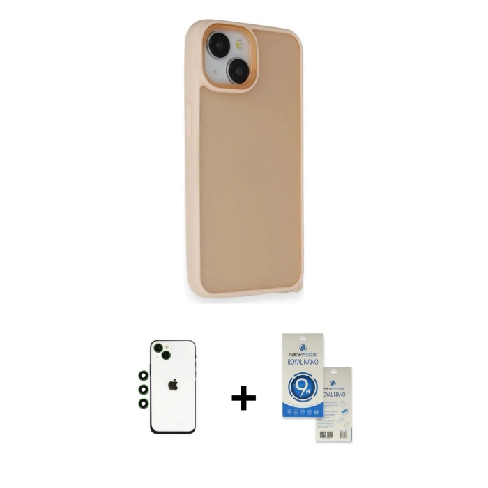 MARSİLYAN™- iPhone 14 Kılıf Atlas Form - Şeffaf Royal Nano Ekran Koruyucu + Shine Kamera Lens - YL