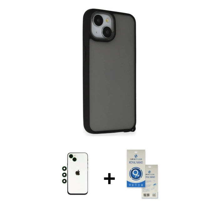MARSİLYAN™- iPhone 14 Kılıf Atlas Form - Şeffaf Royal Nano Ekran Koruyucu + Shine Kamera Lens - YL