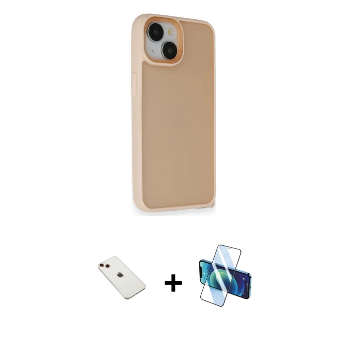 MARSİLYAN™- iPhone 14 Kılıf Atlas Form - Siyah 3D Antistatik Cam Ekran Koruyucu + Diamond Kamera Lens - KI
