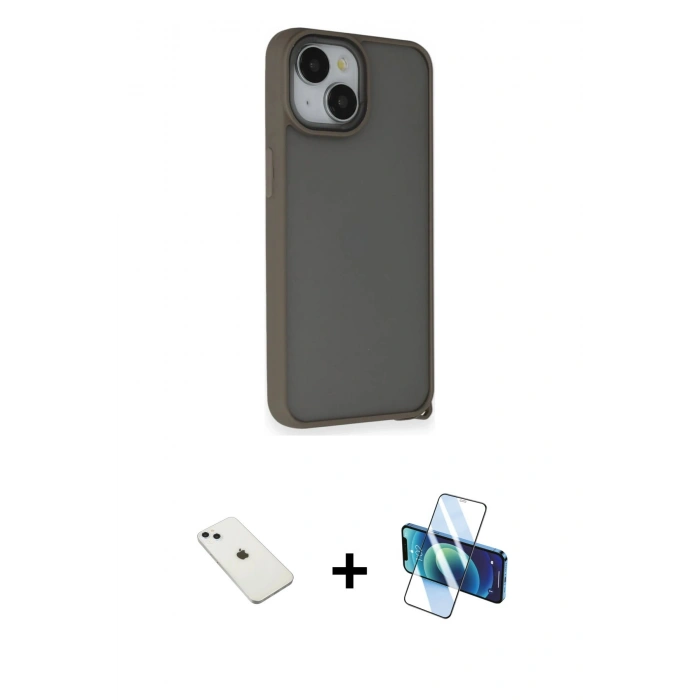 MARSİLYAN™- iPhone 14 Kılıf Atlas Form - Siyah 3D Antistatik Cam Ekran Koruyucu + Diamond Kamera Lens - SABE