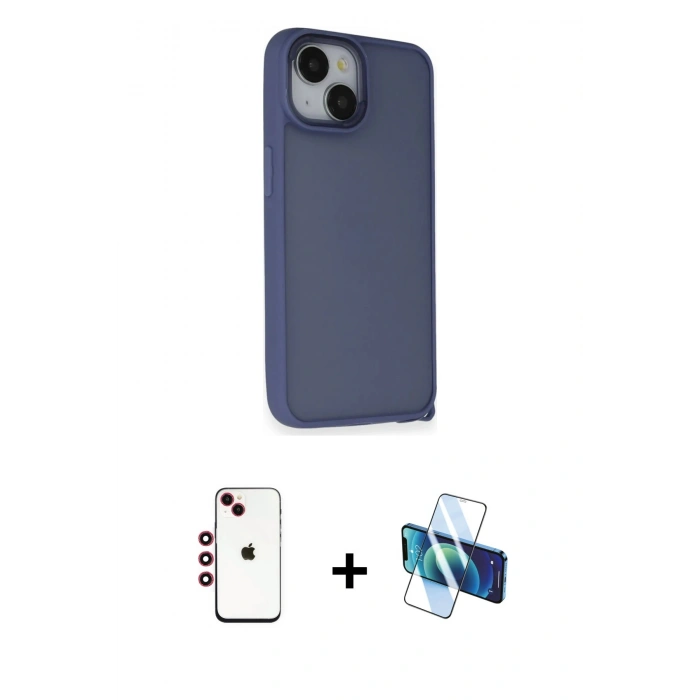 MARSİLYAN™- iPhone 14 Kılıf Atlas Form - Siyah 3D Antistatik Cam Ekran Koruyucu + Shine Kamera Lens - KI