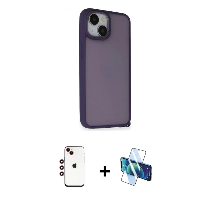 MARSİLYAN™- iPhone 14 Kılıf Atlas Form - Siyah 3D Antistatik Cam Ekran Koruyucu + Shine Kamera Lens - KI