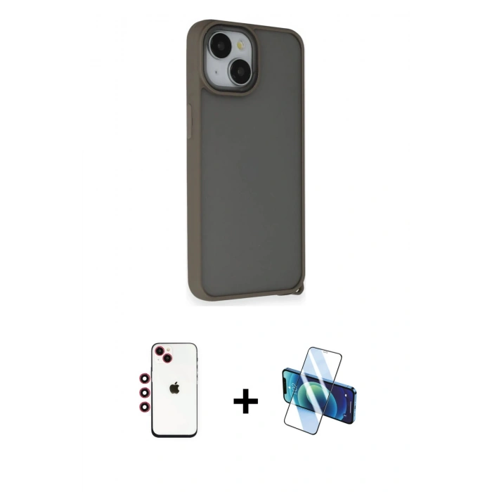 MARSİLYAN™- iPhone 14 Kılıf Atlas Form - Siyah 3D Antistatik Cam Ekran Koruyucu + Shine Kamera Lens - KI