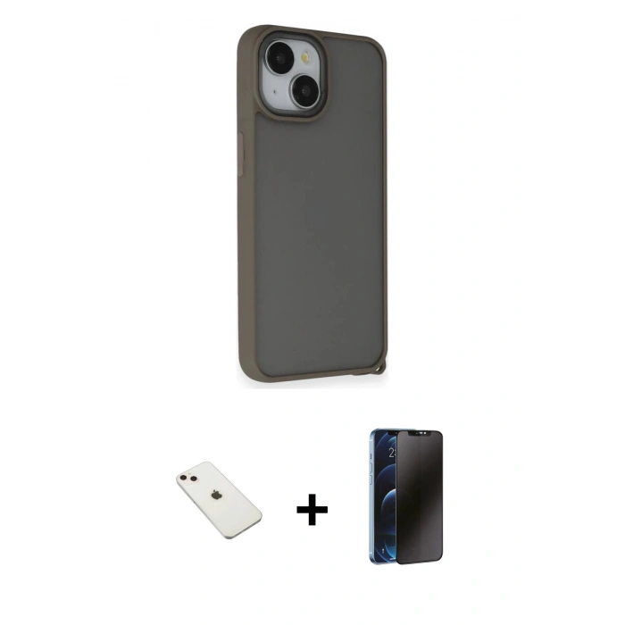 MARSİLYAN™- iPhone 14 Kılıf Atlas Form - Siyah 3D Antistatik Hayalet Cam Ekran Koruyucu + Diamond Kamera Lens - PE