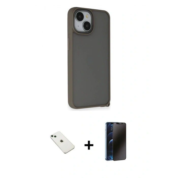 MARSİLYAN™- iPhone 14 Kılıf Atlas Form - Siyah 3D Antistatik Hayalet Cam Ekran Koruyucu + Diamond Kamera Lens - YL