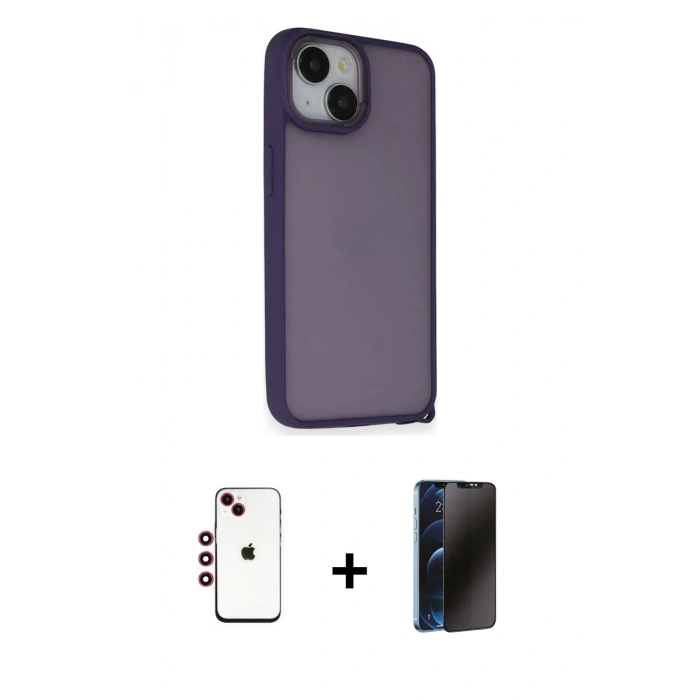 MARSİLYAN™- iPhone 14 Kılıf Atlas Form - Siyah 3D Antistatik Hayalet Cam Ekran Koruyucu + Shine Kamera Lens - KI