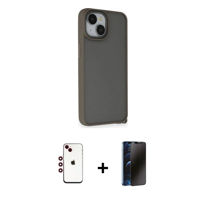 MARSİLYAN™- iPhone 14 Kılıf Atlas Form - Siyah 3D Antistatik Hayalet Cam Ekran Koruyucu + Shine Kamera Lens - KI