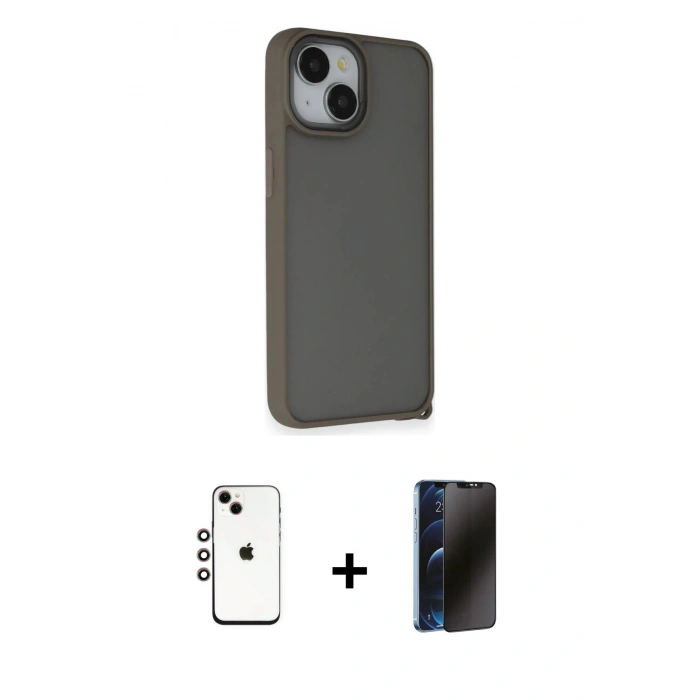 MARSİLYAN™- iPhone 14 Kılıf Atlas Form - Siyah 3D Antistatik Hayalet Cam Ekran Koruyucu + Shine Kamera Lens - GI