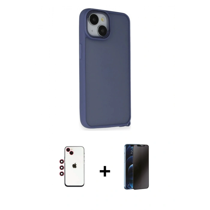 MARSİLYAN™- iPhone 14 Kılıf Atlas Form - Siyah 3D Antistatik Hayalet Cam Ekran Koruyucu + Shine Kamera Lens - KI
