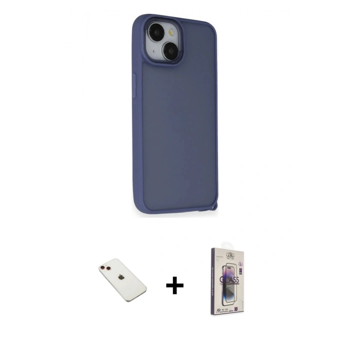 MARSİLYAN™- iPhone 14 Kılıf Atlas Form - Siyah Bilvis 3D Cam Ekran Koruyucu + Diamond Kamera Lens - KI