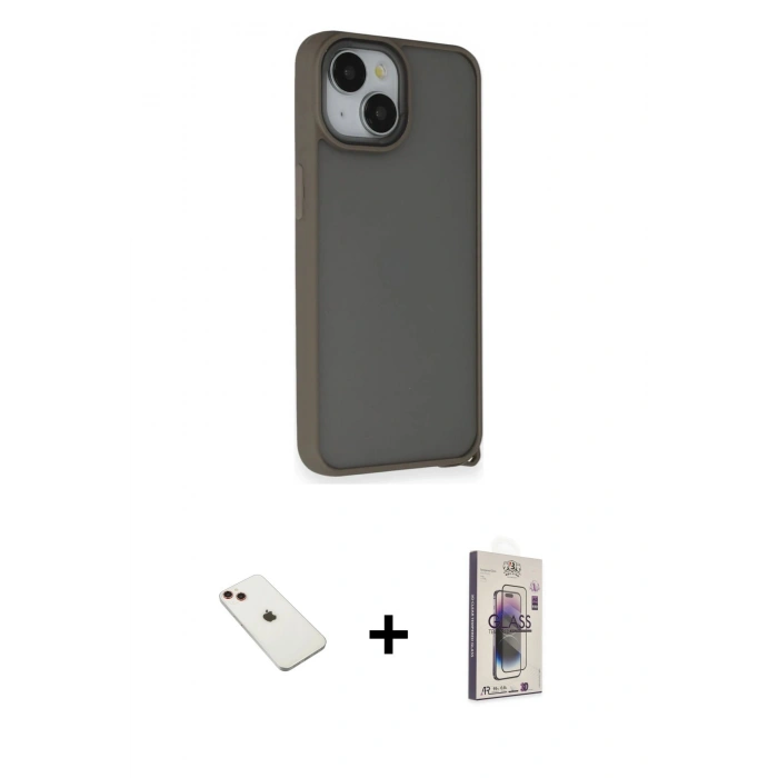MARSİLYAN™- iPhone 14 Kılıf Atlas Form - Siyah Bilvis 3D Cam Ekran Koruyucu + Diamond Kamera Lens - KI