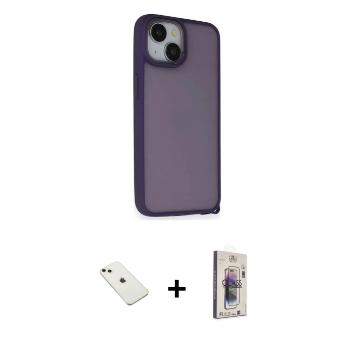 MARSİLYAN™- iPhone 14 Kılıf Atlas Form - Siyah Bilvis 3D Cam Ekran Koruyucu + Diamond Kamera Lens - PE