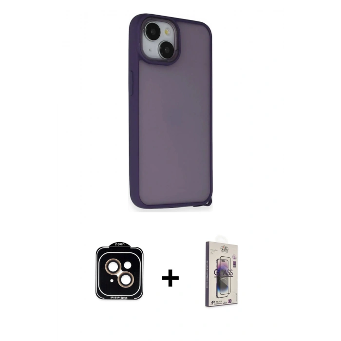 MARSİLYAN™- iPhone 14 Kılıf Atlas Form - Siyah Bilvis 3D Cam Ekran Koruyucu + PVD Metal Kamera Lens - TU