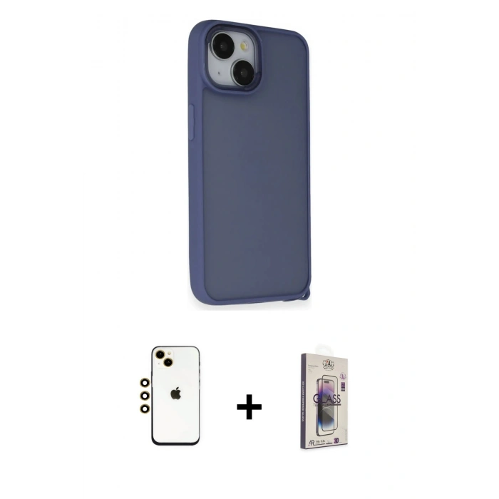 MARSİLYAN™- iPhone 14 Kılıf Atlas Form - Siyah Bilvis 3D Cam Ekran Koruyucu + Shine Kamera Lens - GD