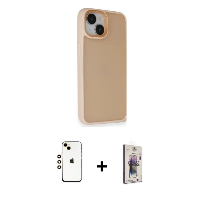 MARSİLYAN™- iPhone 14 Kılıf Atlas Form - Siyah Bilvis 3D Cam Ekran Koruyucu + Shine Kamera Lens - GD