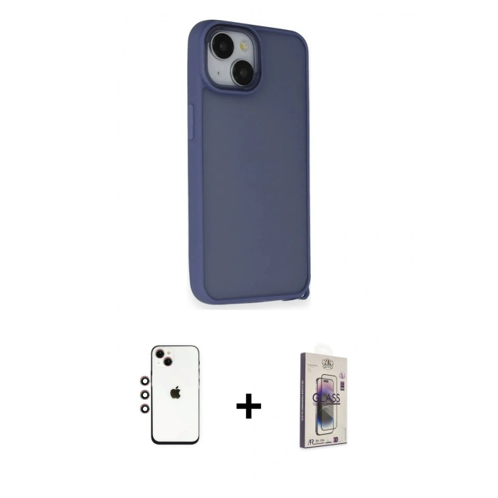 MARSİLYAN™- iPhone 14 Kılıf Atlas Form - Siyah Bilvis 3D Cam Ekran Koruyucu + Shine Kamera Lens - GI