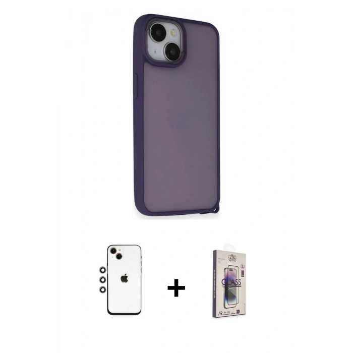 MARSİLYAN™- iPhone 14 Kılıf Atlas Form - Siyah Bilvis 3D Cam Ekran Koruyucu + Shine Kamera Lens - GI