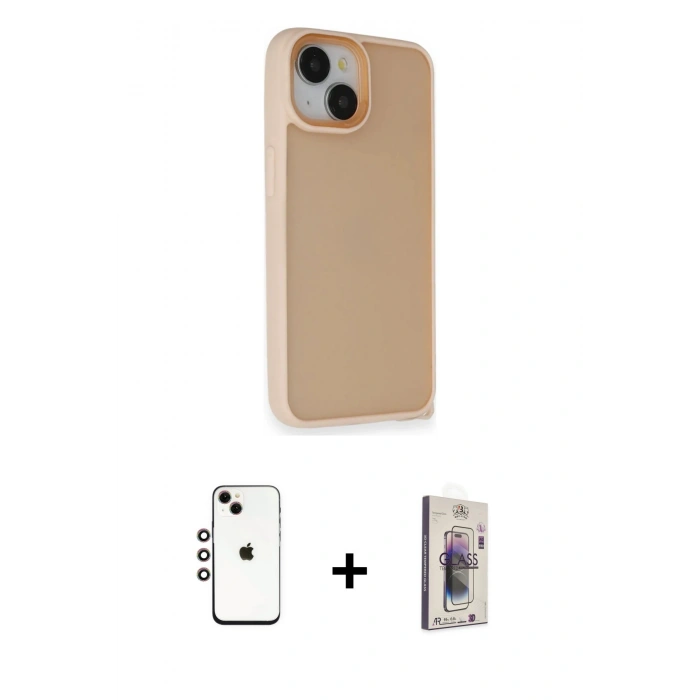 MARSİLYAN™- iPhone 14 Kılıf Atlas Form - Siyah Bilvis 3D Cam Ekran Koruyucu + Shine Kamera Lens - GI