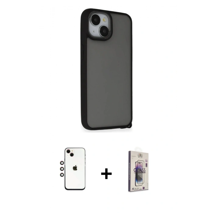 MARSİLYAN™- iPhone 14 Kılıf Atlas Form - Siyah Bilvis 3D Cam Ekran Koruyucu + Shine Kamera Lens - GI