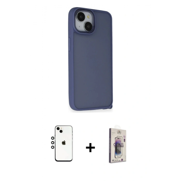 MARSİLYAN™- iPhone 14 Kılıf Atlas Form - Siyah Bilvis 3D Cam Ekran Koruyucu + Shine Kamera Lens - GS
