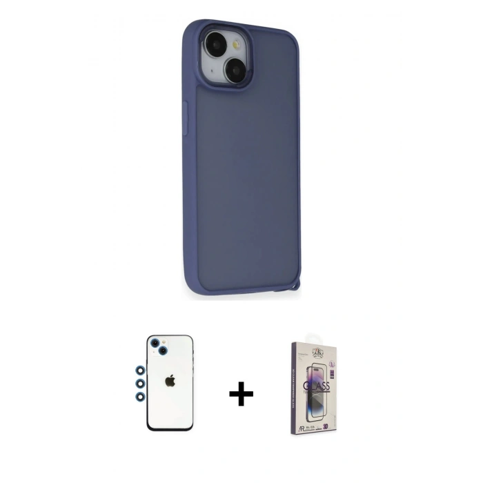 MARSİLYAN™- iPhone 14 Kılıf Atlas Form - Siyah Bilvis 3D Cam Ekran Koruyucu + Shine Kamera Lens - MI