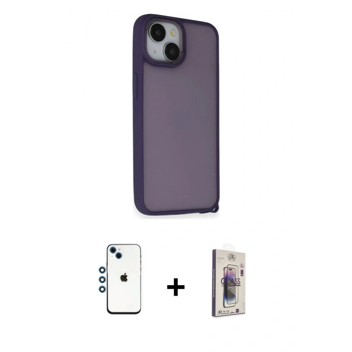 MARSİLYAN™- iPhone 14 Kılıf Atlas Form - Siyah Bilvis 3D Cam Ekran Koruyucu + Shine Kamera Lens - MI