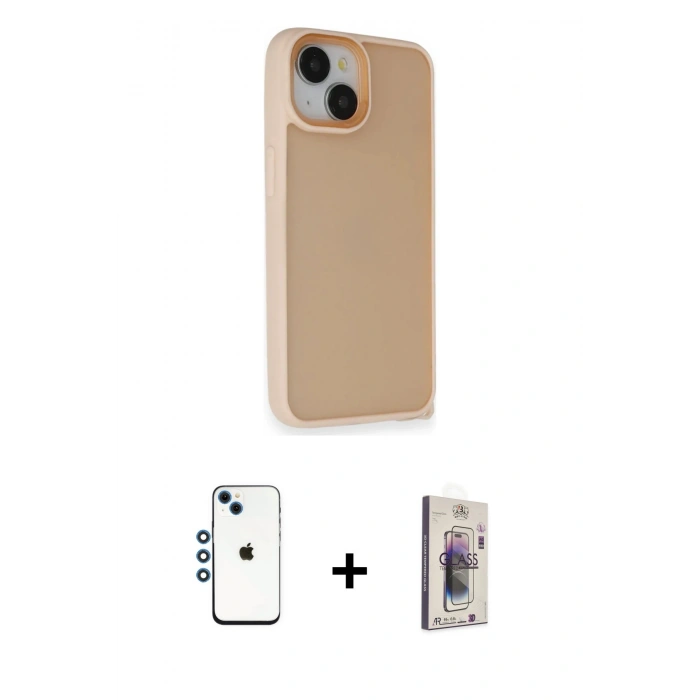 MARSİLYAN™- iPhone 14 Kılıf Atlas Form - Siyah Bilvis 3D Cam Ekran Koruyucu + Shine Kamera Lens - MI