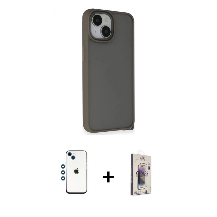 MARSİLYAN™- iPhone 14 Kılıf Atlas Form - Siyah Bilvis 3D Cam Ekran Koruyucu + Shine Kamera Lens - MI