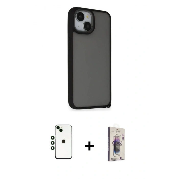 MARSİLYAN™- iPhone 14 Kılıf Atlas Form - Siyah Bilvis 3D Cam Ekran Koruyucu + Shine Kamera Lens - YL