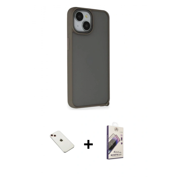 MARSİLYAN™- iPhone 14 Kılıf Atlas Form - Siyah Bilvis 3D Mat Cam Ekran Koruyucu + Diamond Kamera Lens - KI