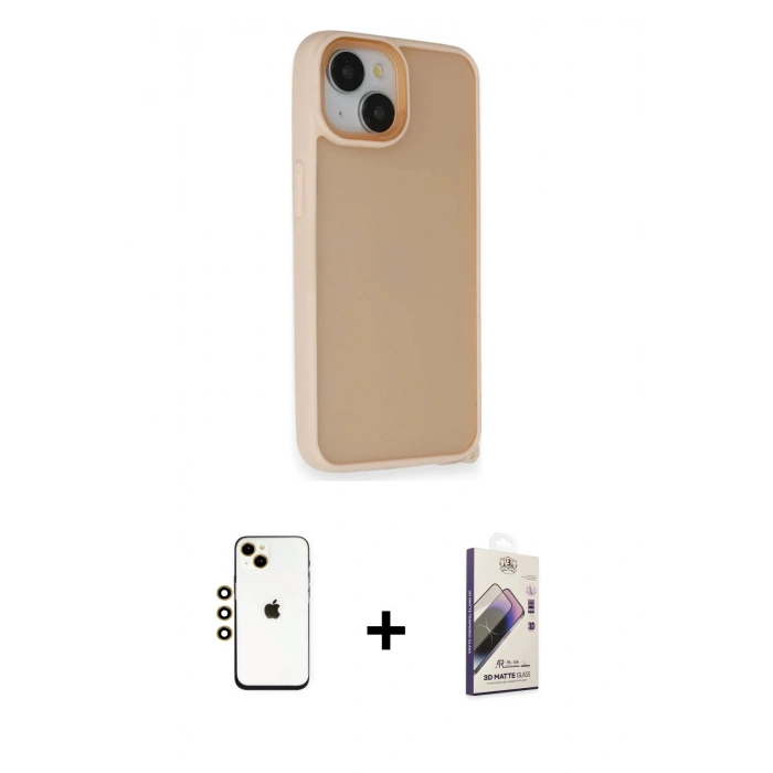 MARSİLYAN™- iPhone 14 Kılıf Atlas Form - Siyah Bilvis 3D Mat Cam Ekran Koruyucu + Shine Kamera Lens - GD