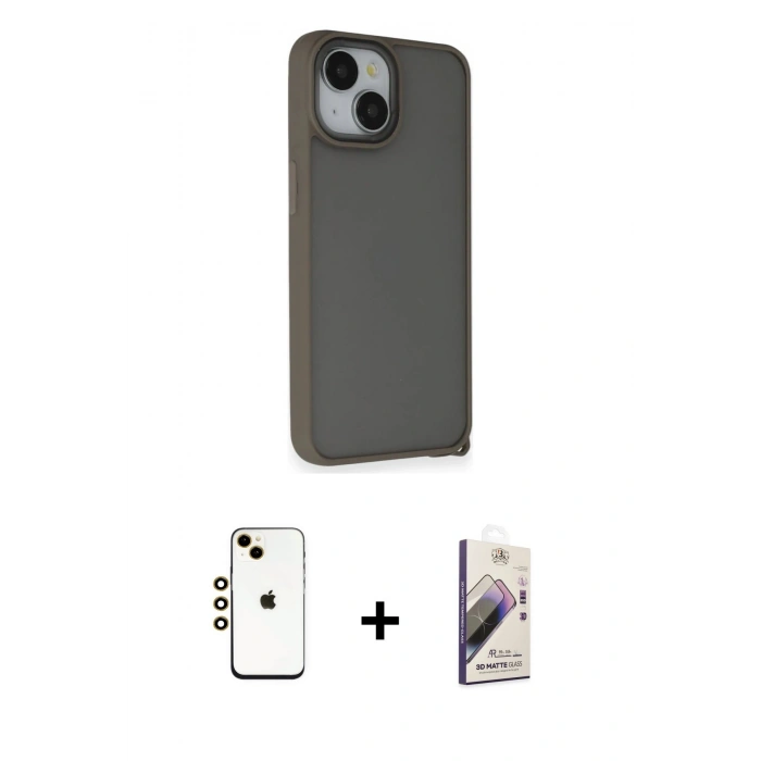 MARSİLYAN™- iPhone 14 Kılıf Atlas Form - Siyah Bilvis 3D Mat Cam Ekran Koruyucu + Shine Kamera Lens - GD