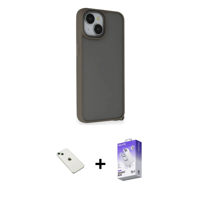 MARSİLYAN™- iPhone 14 Kılıf Atlas Form - Siyah Bilvis 5in1 3D Magic Cam Ekran Koruyucu + Diamond Kamera Lens - YL