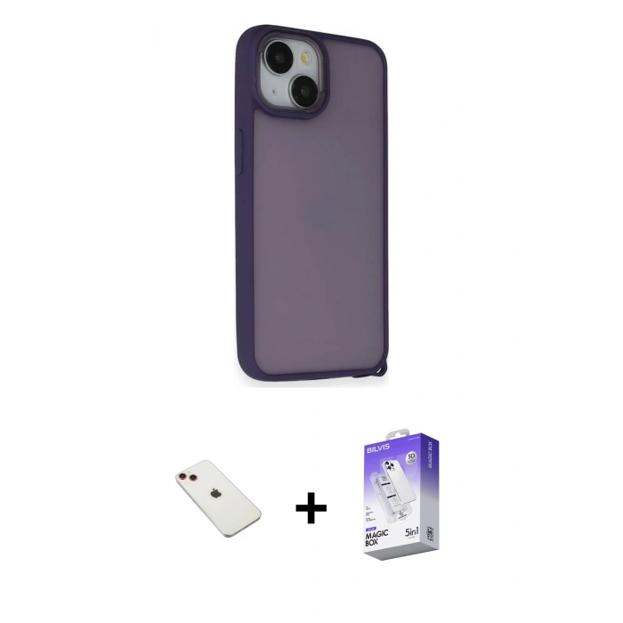 MARSİLYAN™- iPhone 14 Kılıf Atlas Form - Siyah Bilvis 5in1 3D Magic Cam Ekran Koruyucu + Diamond Kamera Lens - KI
