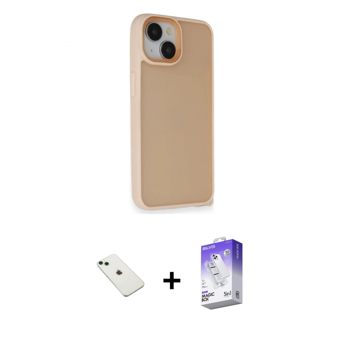 MARSİLYAN™- iPhone 14 Kılıf Atlas Form - Siyah Bilvis 5in1 3D Magic Cam Ekran Koruyucu + Diamond Kamera Lens - YL