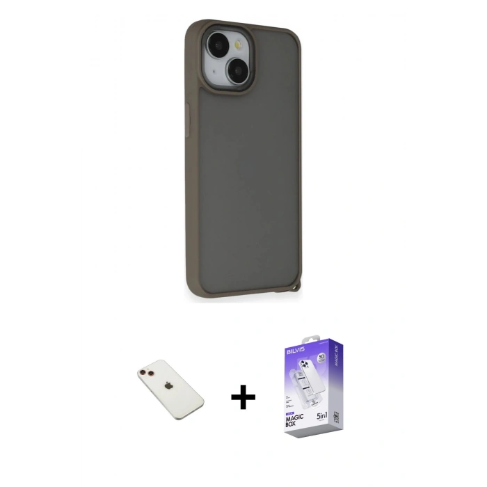 MARSİLYAN™- iPhone 14 Kılıf Atlas Form - Siyah Bilvis 5in1 3D Magic Cam Ekran Koruyucu + Diamond Kamera Lens - KI