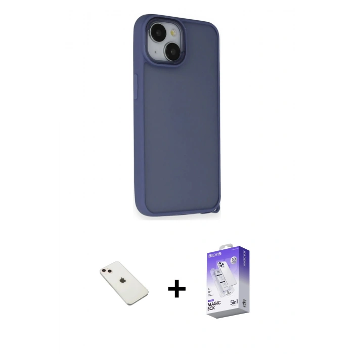 MARSİLYAN™- iPhone 14 Kılıf Atlas Form - Siyah Bilvis 5in1 3D Magic Cam Ekran Koruyucu + Diamond Kamera Lens - PE
