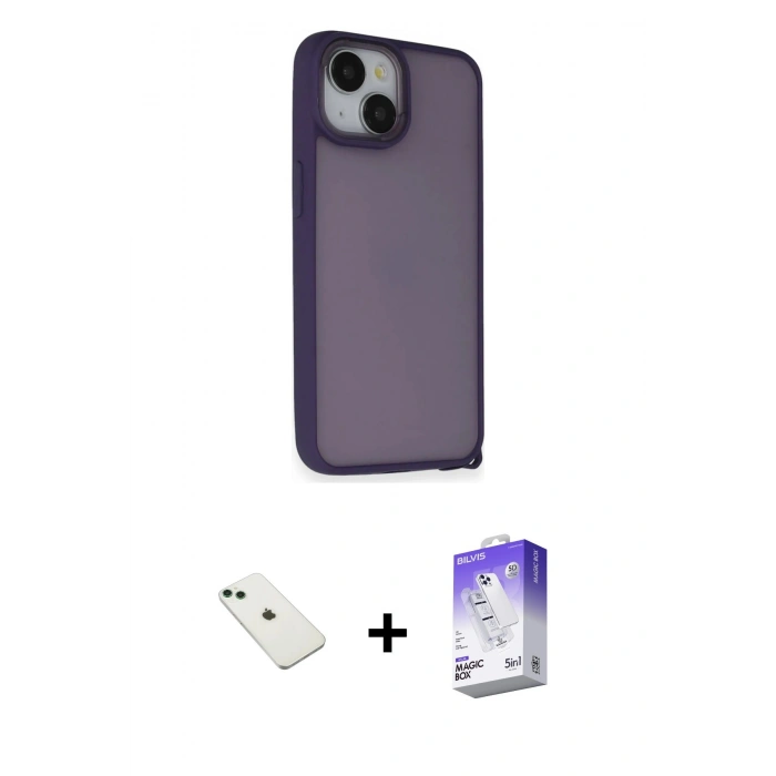 MARSİLYAN™- iPhone 14 Kılıf Atlas Form - Siyah Bilvis 5in1 3D Magic Cam Ekran Koruyucu + Diamond Kamera Lens - YL