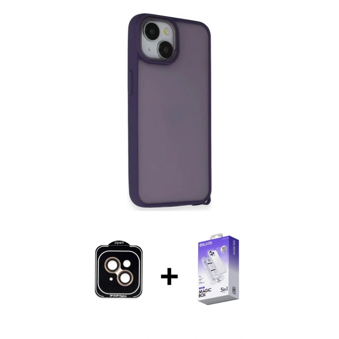 MARSİLYAN™- iPhone 14 Kılıf Atlas Form - Siyah Bilvis 5in1 3D Magic Cam Ekran Koruyucu + PVD Metal Kamera Lens - TU