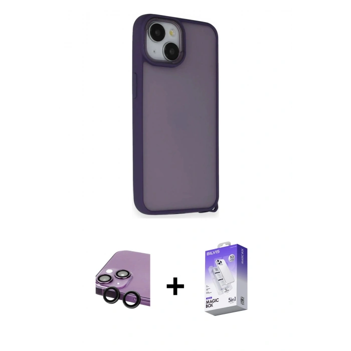 MARSİLYAN™- iPhone 14 Kılıf Atlas Form - Siyah Bilvis 5in1 3D Magic Cam Ekran Koruyucu + Raze Metal Kamera Lens - SH