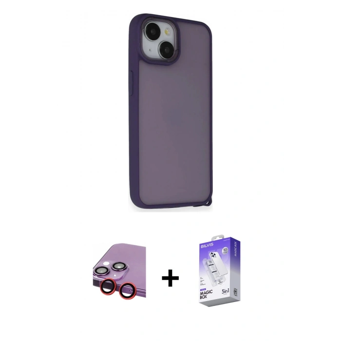 MARSİLYAN™- iPhone 14 Kılıf Atlas Form - Siyah Bilvis 5in1 3D Magic Cam Ekran Koruyucu + Raze Metal Kamera Lens - KI
