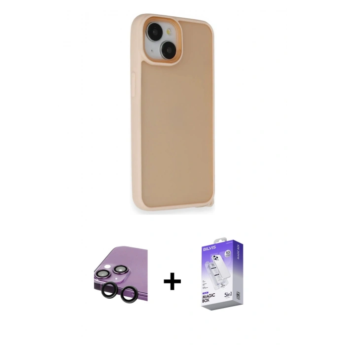 MARSİLYAN™- iPhone 14 Kılıf Atlas Form - Siyah Bilvis 5in1 3D Magic Cam Ekran Koruyucu + Raze Metal Kamera Lens - SH