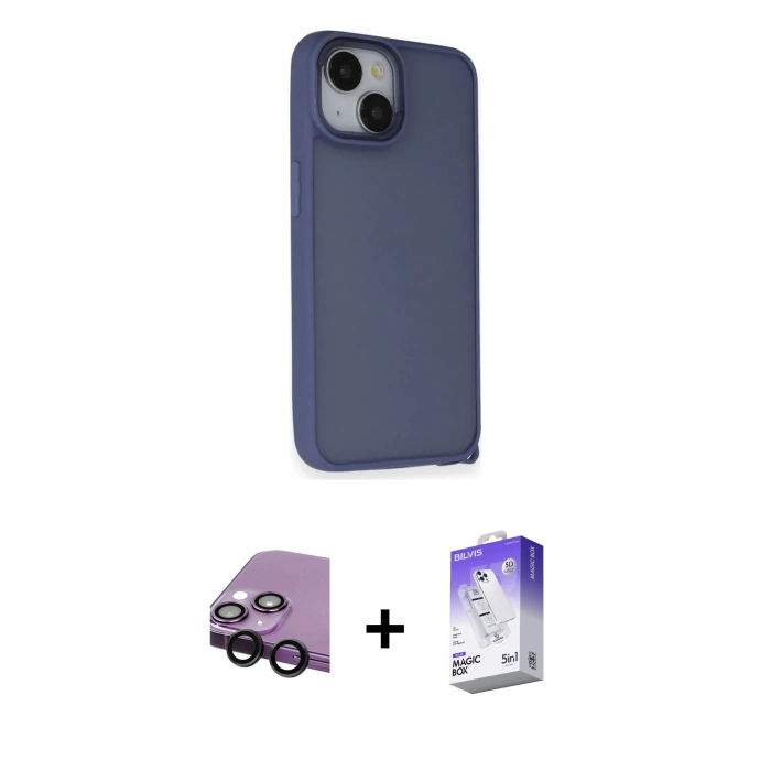 MARSİLYAN™- iPhone 14 Kılıf Atlas Form - Siyah Bilvis 5in1 3D Magic Cam Ekran Koruyucu + Raze Metal Kamera Lens - SH