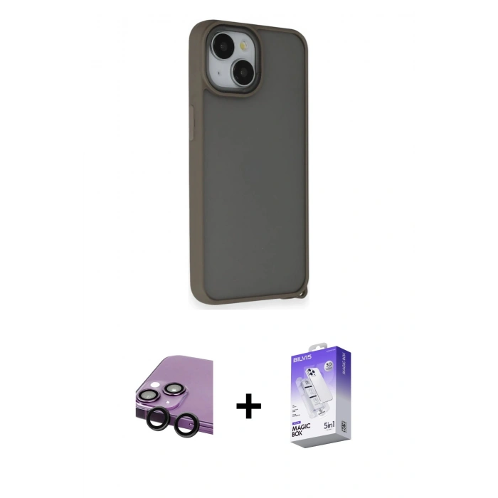 MARSİLYAN™- iPhone 14 Kılıf Atlas Form - Siyah Bilvis 5in1 3D Magic Cam Ekran Koruyucu + Raze Metal Kamera Lens - SH