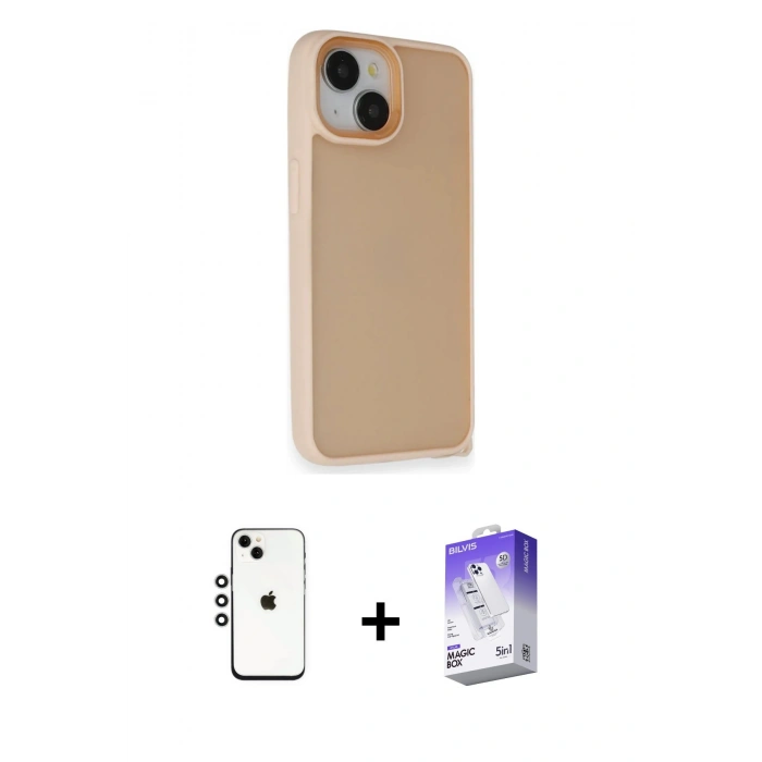 MARSİLYAN™- iPhone 14 Kılıf Atlas Form - Siyah Bilvis 5in1 3D Magic Cam Ekran Koruyucu + Shine Kamera Lens - GS