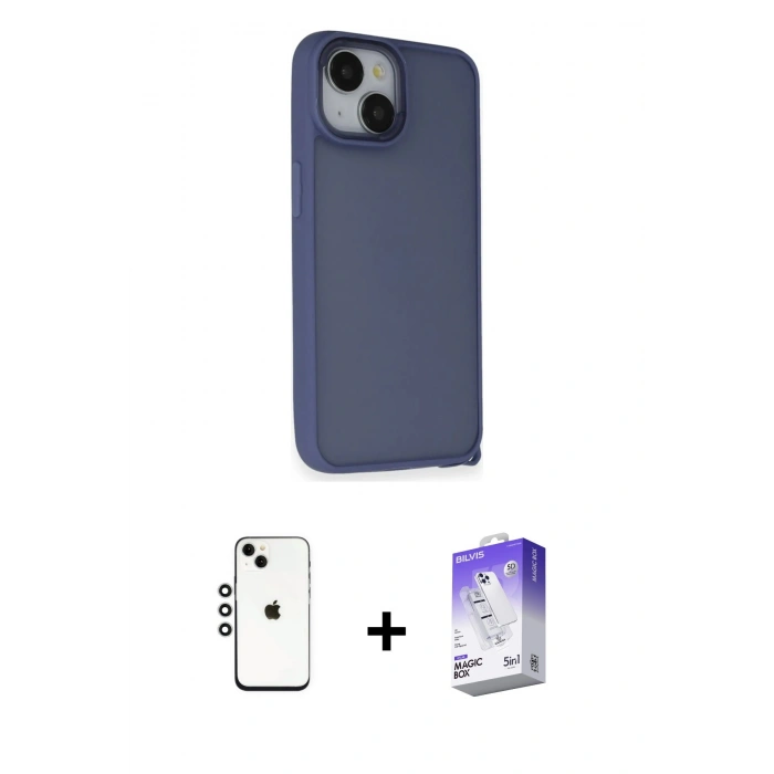 MARSİLYAN™- iPhone 14 Kılıf Atlas Form - Siyah Bilvis 5in1 3D Magic Cam Ekran Koruyucu + Shine Kamera Lens - GS