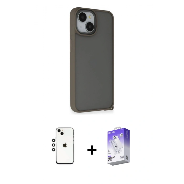MARSİLYAN™- iPhone 14 Kılıf Atlas Form - Siyah Bilvis 5in1 3D Magic Cam Ekran Koruyucu + Shine Kamera Lens - GS