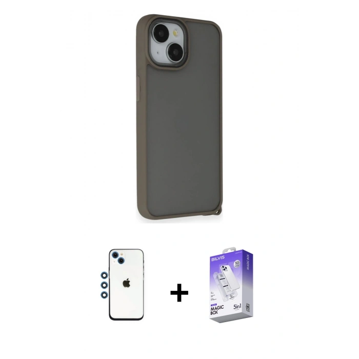 MARSİLYAN™- iPhone 14 Kılıf Atlas Form - Siyah Bilvis 5in1 3D Magic Cam Ekran Koruyucu + Shine Kamera Lens - MI