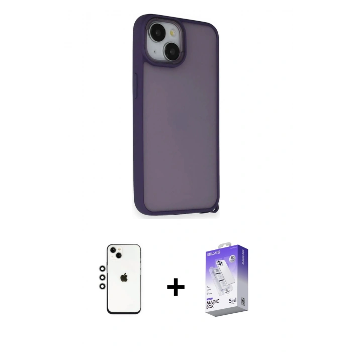 MARSİLYAN™- iPhone 14 Kılıf Atlas Form - Siyah Bilvis 5in1 3D Magic Cam Ekran Koruyucu + Shine Kamera Lens - GS
