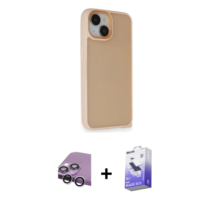 MARSİLYAN™- iPhone 14 Kılıf Atlas Form - Siyah Bilvis 5in1 5D Magic Hayalet Cam Ekran Koruyucu + Raze Metal Kamera Lens - GS